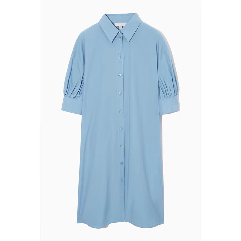 C*Os Women's Clothing 2026 Spring and Summer New Cotton Pleated Puff Sleeve Shirt Dress with Puff Sleeve Design New Style