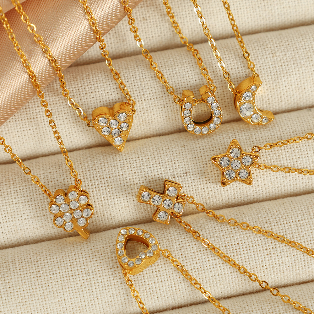 Exquisite fashion women's four-leaf clover necklace titanium steel cross geometric shape diamond clavicle chain flower love
