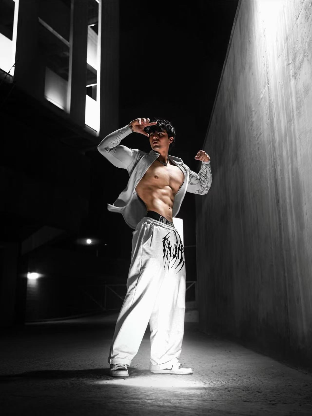 2026 New American-Style Fitness Pants Jogger Cotton Terry Printed Wide-Leg Long Pants