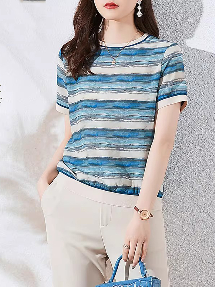 Hangzhou Silk T-Shirt Women's Shirt 2026 Summer New Short-Sleeved Printed Design High-End Mulberry Silk Top