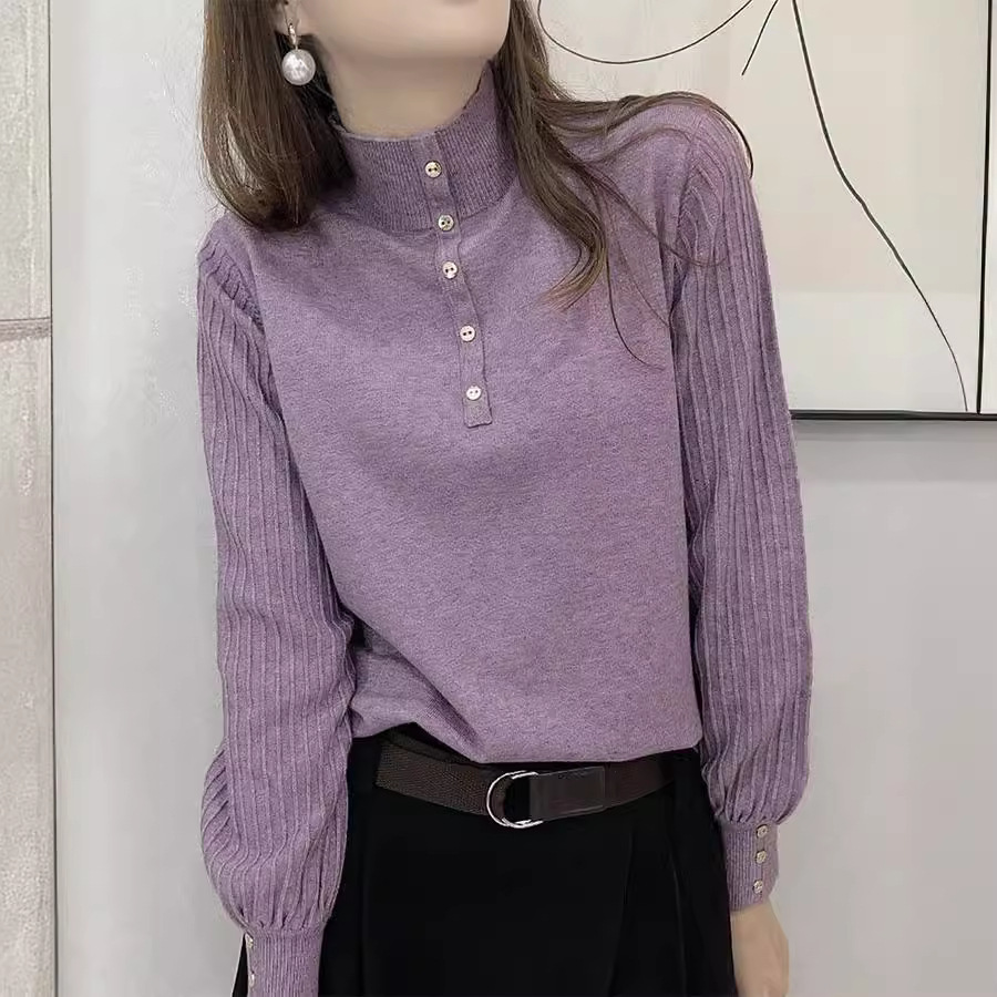 Guangzhou Thirteen Lines Autumn and Winter 2024 New Joker Lantern Sleeve Turtleneck Sweater Slim Fit Base Inner Knit Sweater