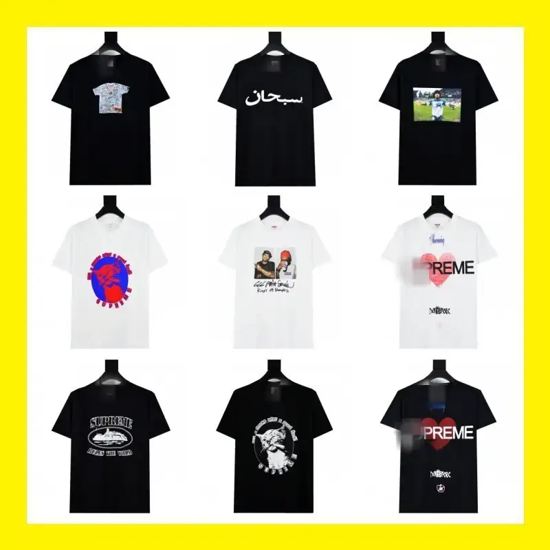 Cross-Border Original Fashion Sup Letter Print Box High Version Short-Sleeved T-Shirt for Men and Women, Pure Cotton Loose Street Fashion t