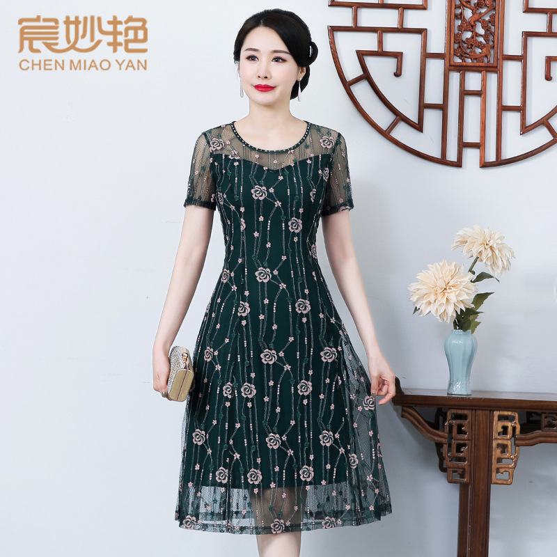 Mother dress summer plus size chiffon floral skirt children's rich lady 2023 middle-aged and elderly women's clothing wholesale