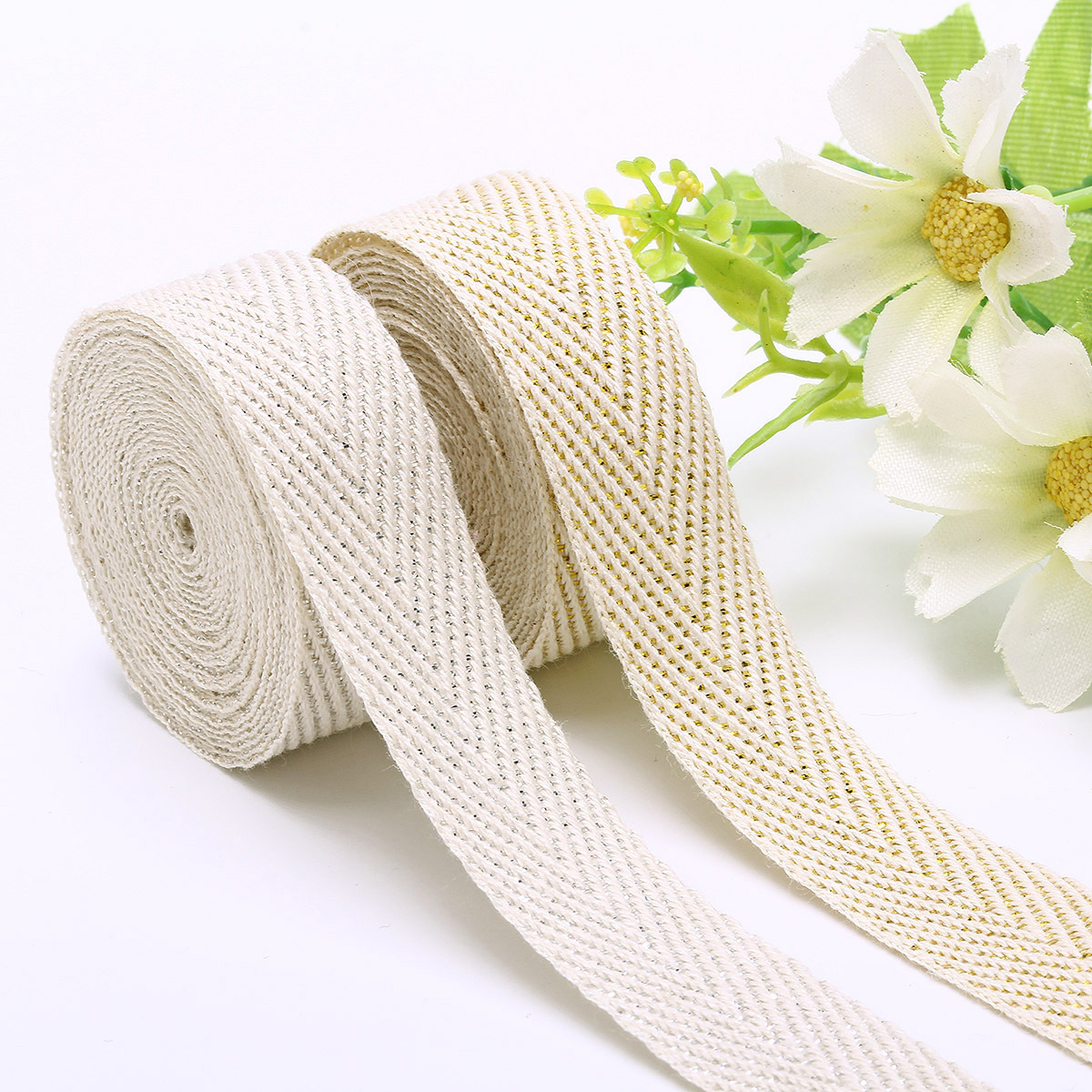 This white gold silk herringbone belt silver silk herringbone belt cotton webbing strap wrap edge belt cotton belt cotton strip back collar strip