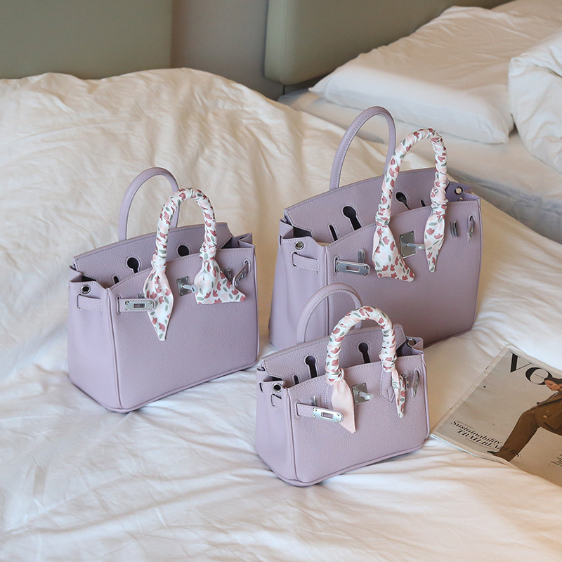 Lychee Pattern Platinum Bag with Silver Buckle, Genuine Leather Handbag, Large Capacity Kelly Bag for Women, 2026 New Trendy Fashion Shoulder Bag Foto QC de 1688 na Qualit.ly