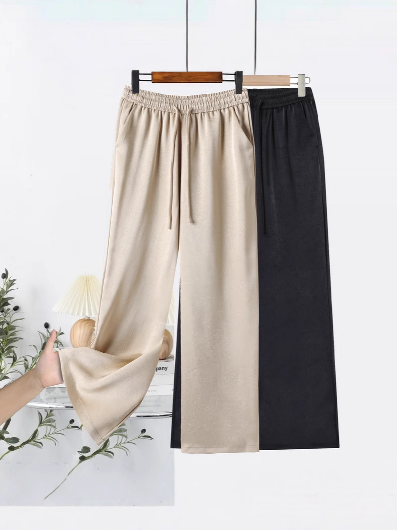 Middle-aged Women's Pants Dape Cool Silk Satin Pants Narrow Edition Straight Leg Wide Leg Pants All-match Pants for Mother Deep Crotch Women's Pants