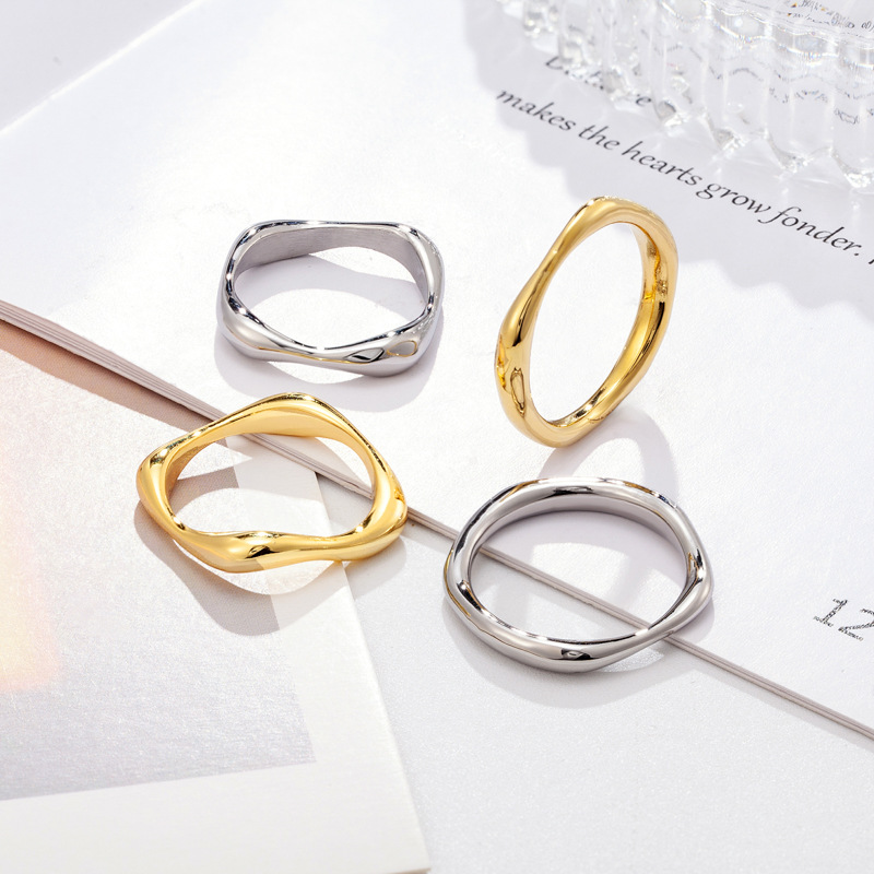 Directly from the Manufacturer: 18K Summer Polygonal Plain Ring, Simple European and American Style Ring, Cross-Border Titanium Steel Ring for Women, Wholesale