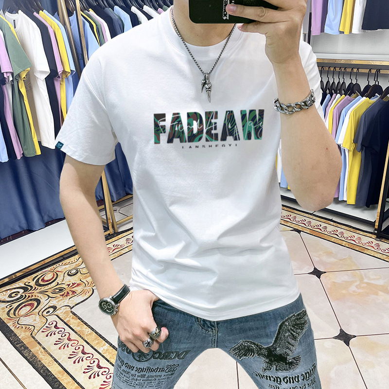 Short-sleeved T-shirt Men's Trendy Brand Letter Print Men's T-shirt Slim-fit Handsome All-match Casual Men's Half-sleeved Top