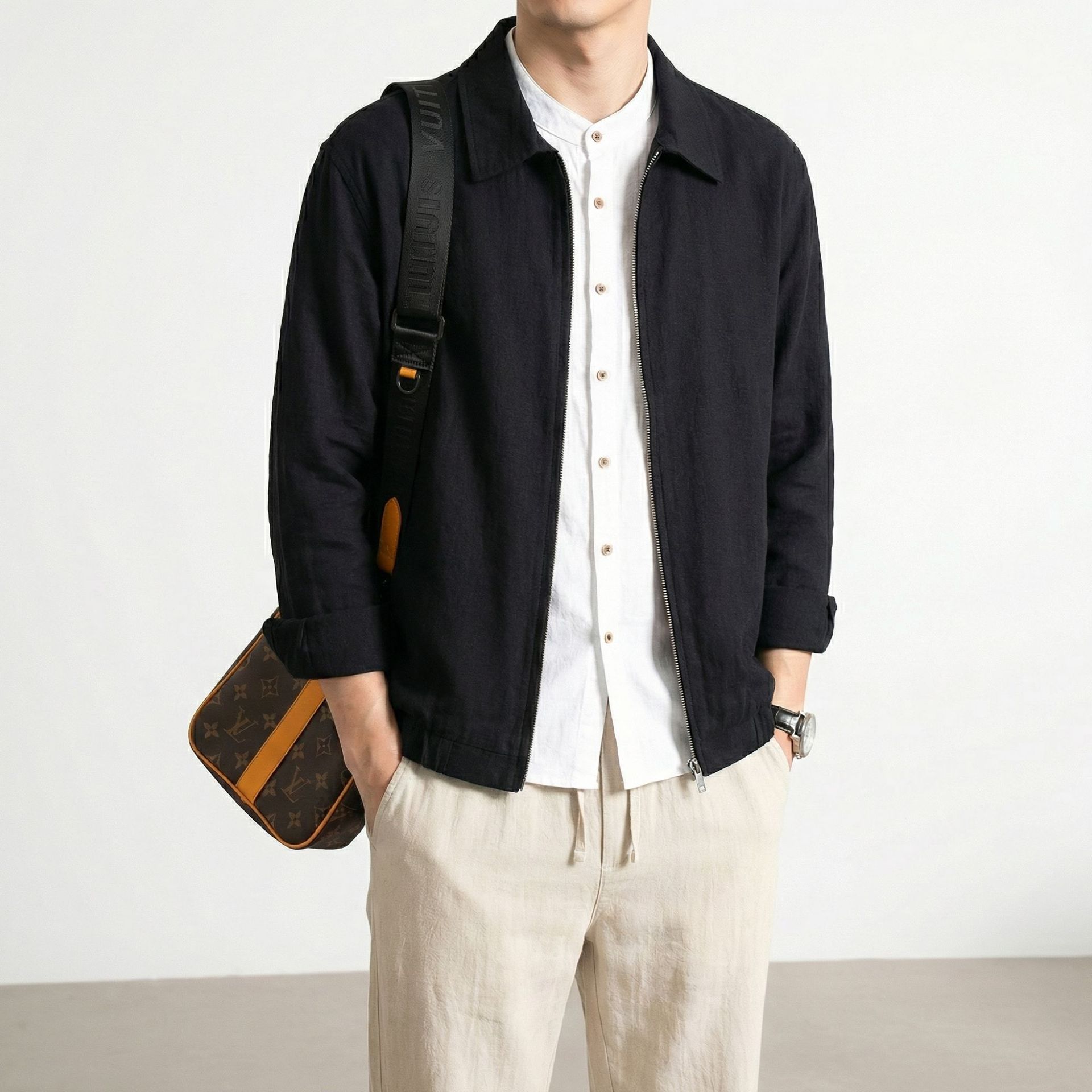 Old Money Style Linen Long-Sleeve Jacket for Men, Spring and Summer Versatile Comfortable Lapel Coat, Simple and Elegant Breathable Casual Shirt