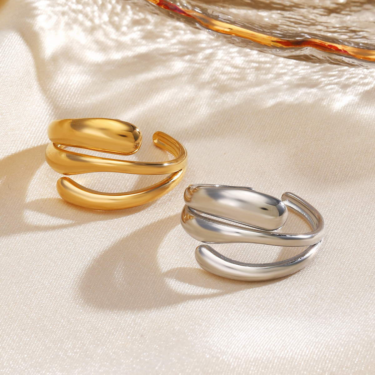 Personalized Hip Hop Irregular Line Opening Ring Europe and America 18K Gold Plated Stainless Steel Ring Factory Jewelry Wholesale