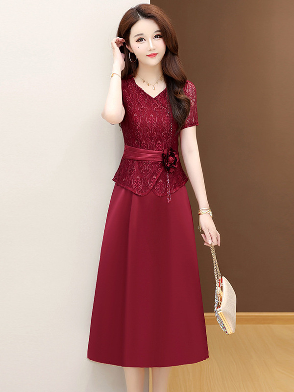 Trendy Lace Faux Two-Piece French-Style Dress for Women, 2026 Summer New Fashion Elegant Women's Wedding Dress