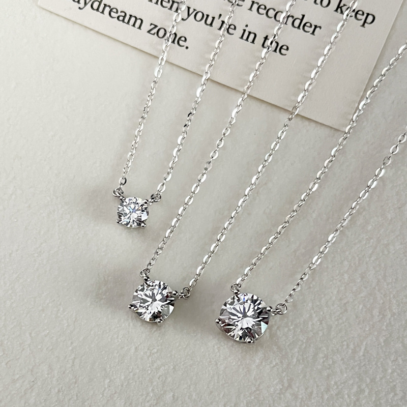 925 Sterling Silver Zhao Lusi Diamond Necklace Women's Accessible Luxury Exquisite Non-Fading High-End Single Diamond Clavicle Chain 0017A
