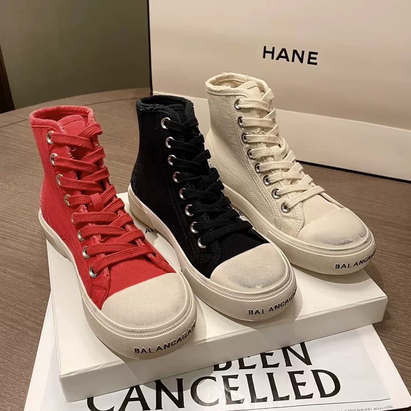 Hong Kong Paris retro high top canvas shoes with wool lining and frosted leather for women, 2025 new model