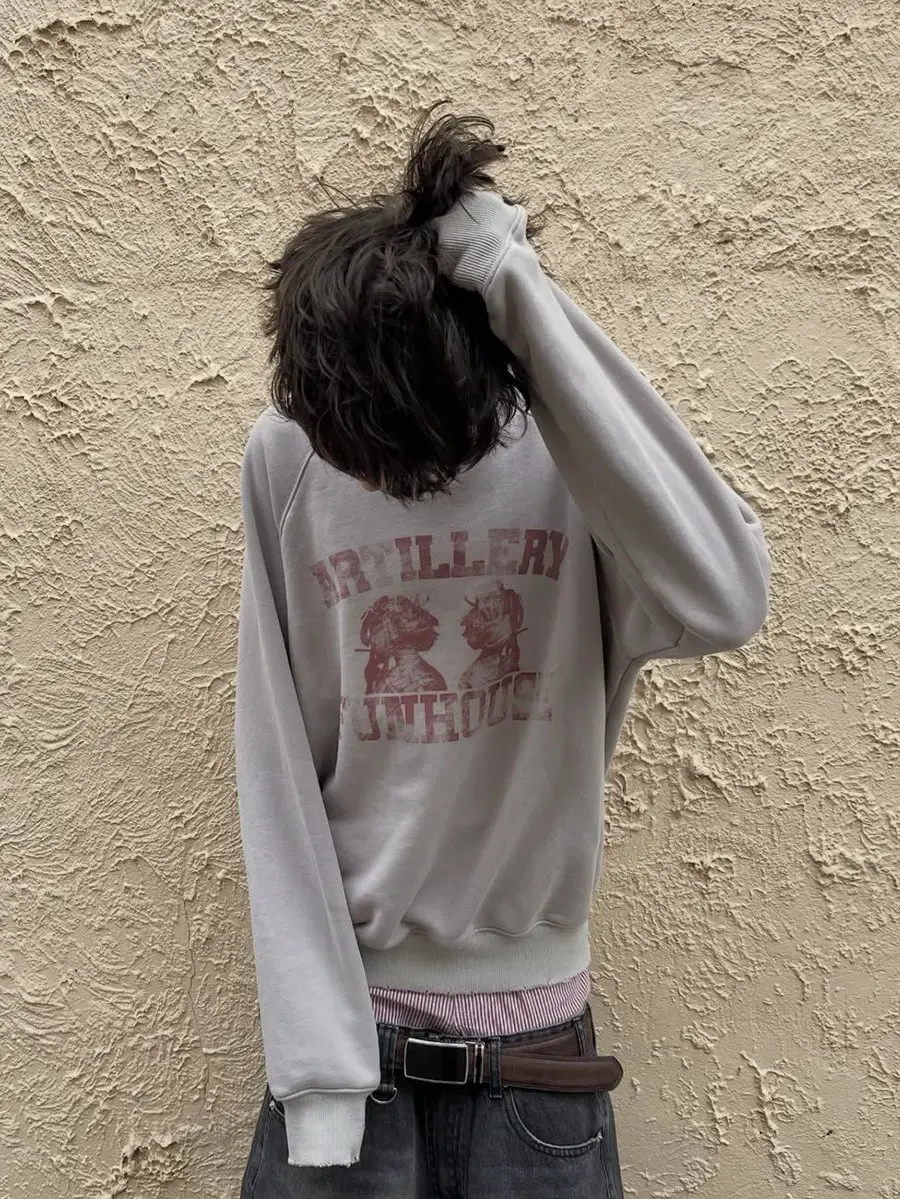 FROM THE STREET来自街头美式复古短宽灰色秋冬短款收下摆卫衣男-lsa