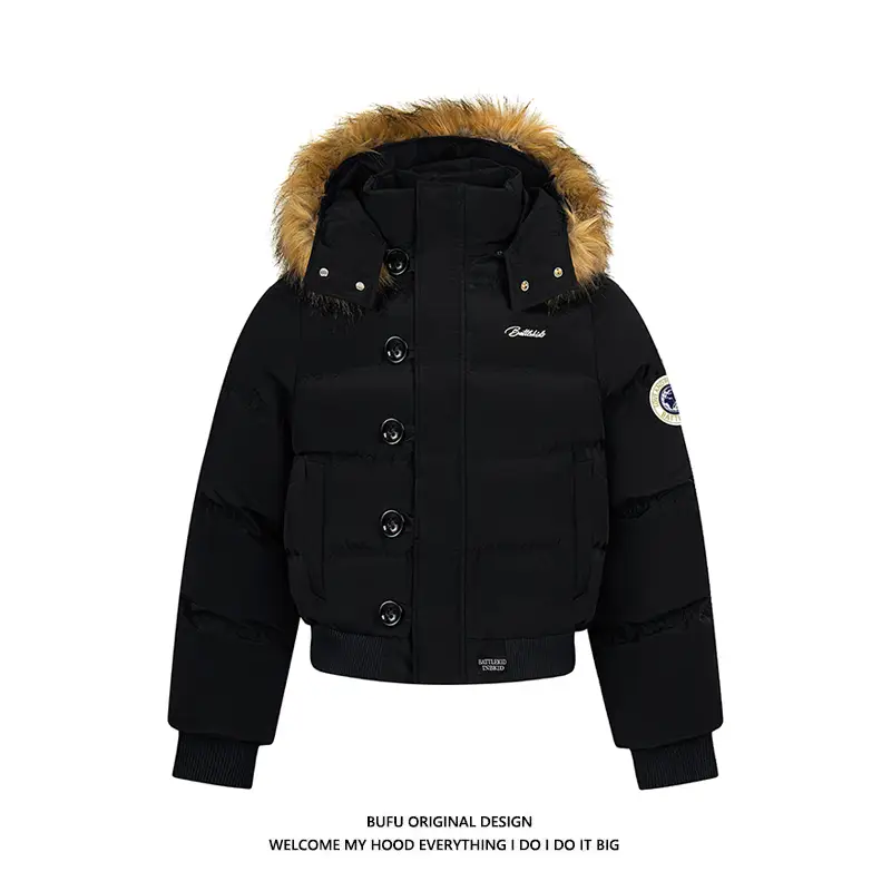 Billions Youth Bufu American Fur Collar Hooded Cotton Coat Outwear Women Winter thickened Heattech Parka Short Cotton Coat