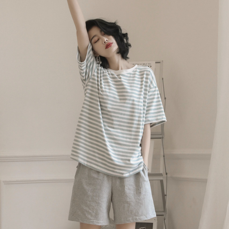 100% Cotton Pajamas Women's Summer Short-Sleeved Shorts Thin Cute Student Cotton Summer Casual Home Wear Set