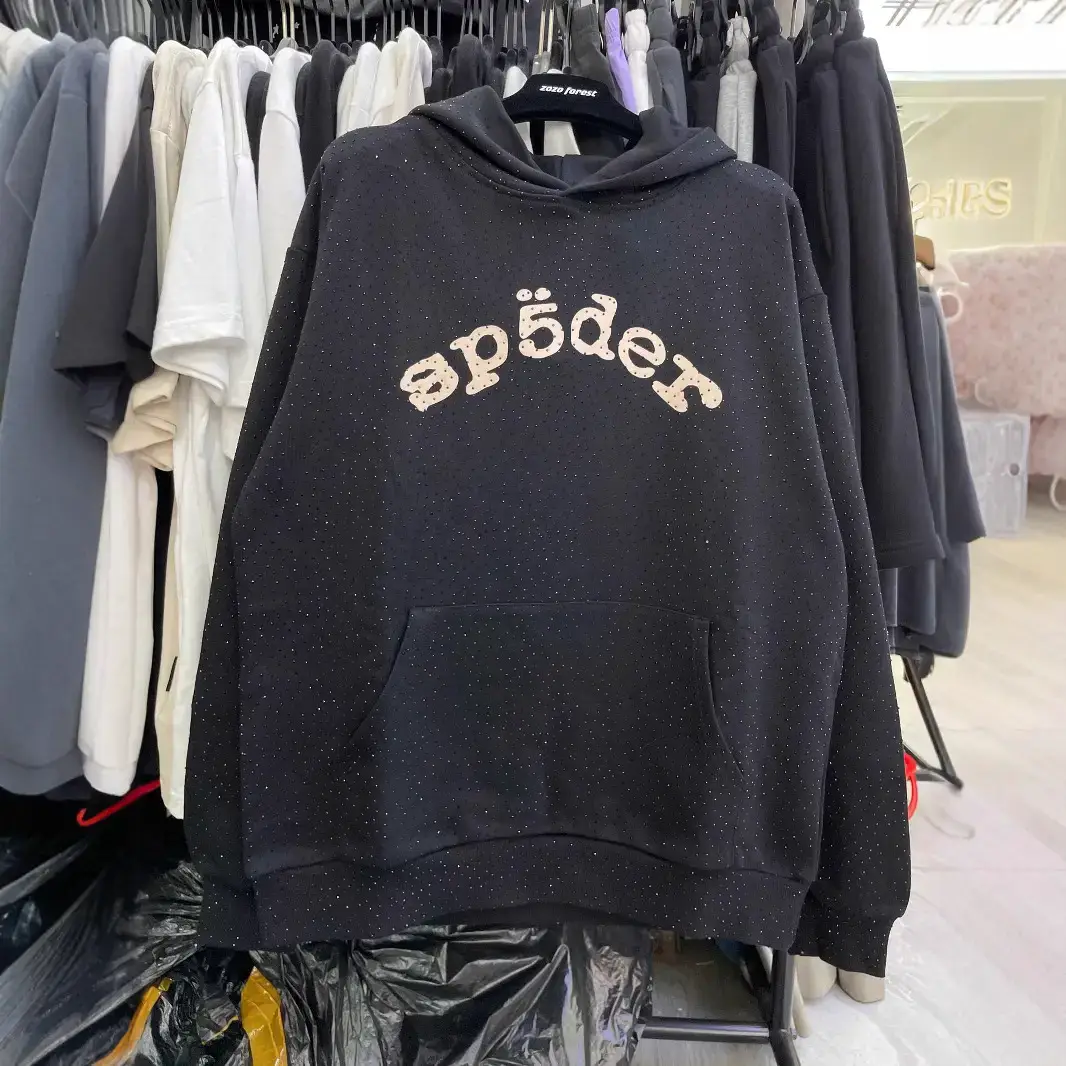 high quality Cross-border High Version Sp5der Hot Drilling Sweater Heavy High Street Couple Hoodie Cross-border Special Sweater