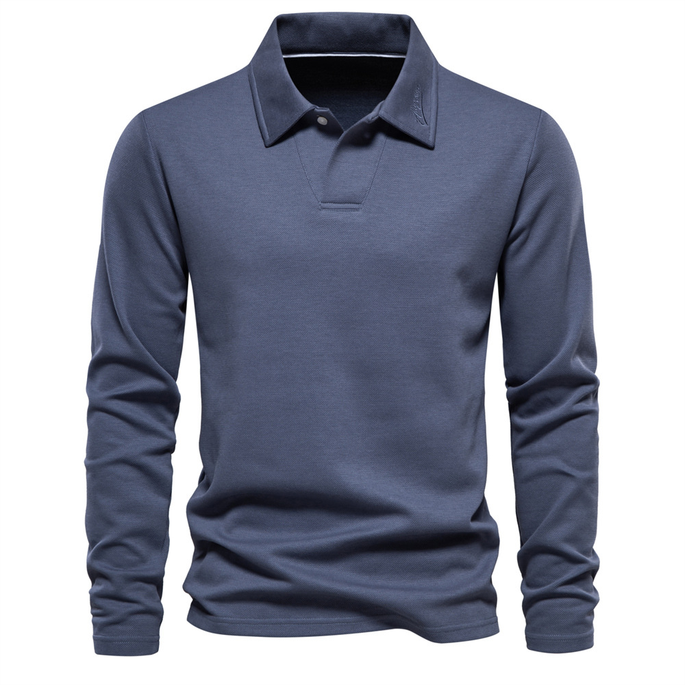 Spring and Autumn New Men's Washed Cross-border Long-sleeved Collar Casual Solid Color Top Fashionable Lapel All-match Polo