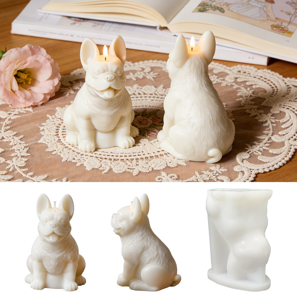 Cross-Border Supply French Bulldog Candle Mold 3D Animal-Shaped Handmade Scented Candle Silicone Mold