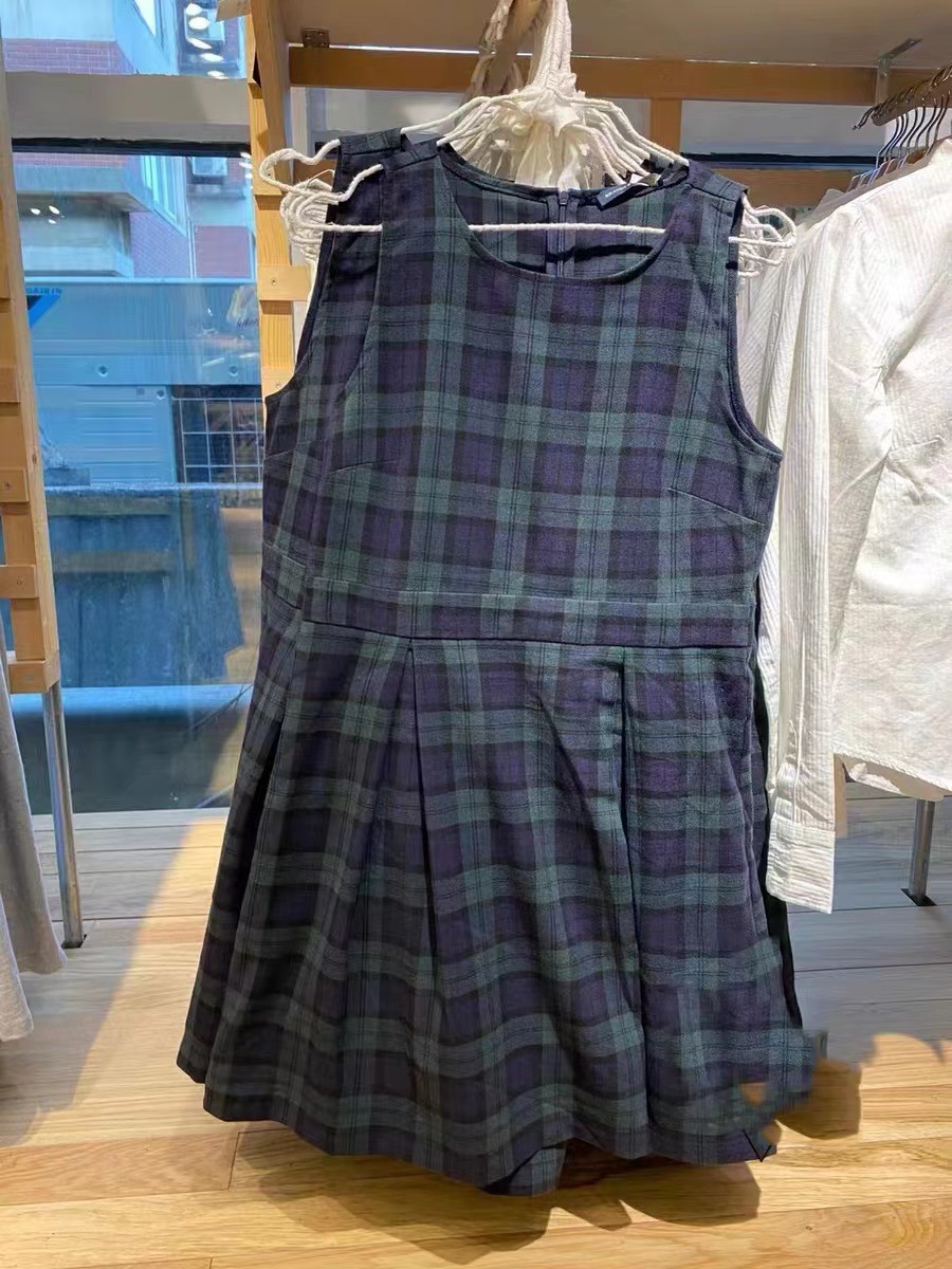 BM style Brandy summer new sleeveless British style dress bm dark green plaid skirt vest skirt women