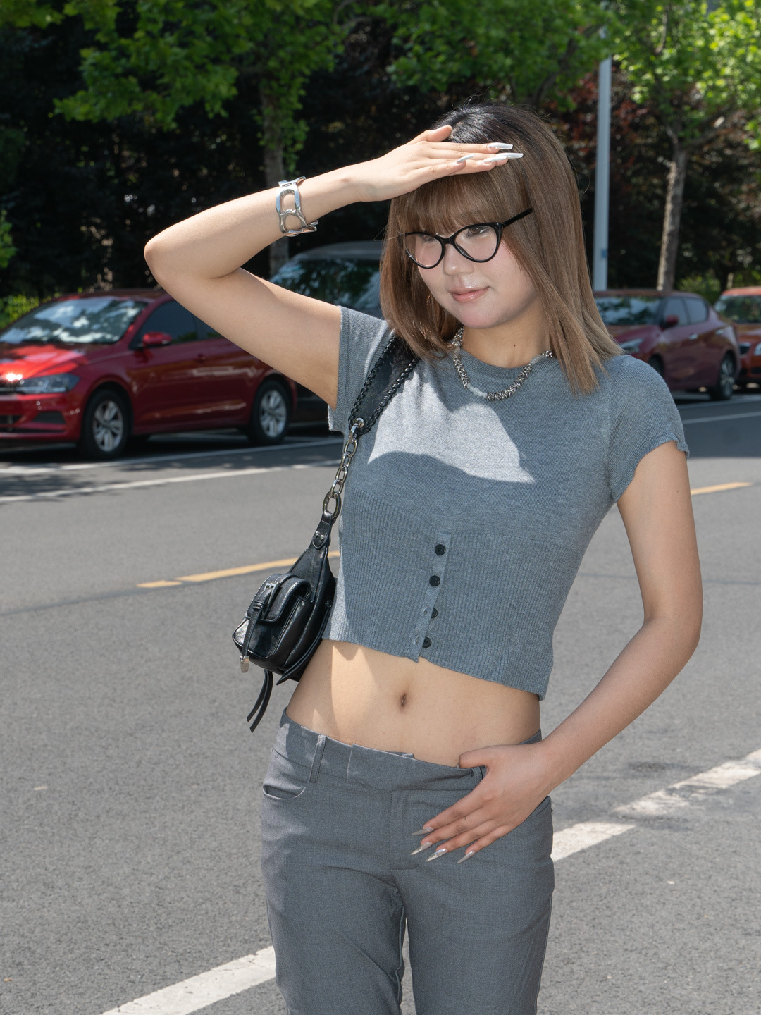 2024 New Style Navel-Baring Short Style Slimming Look Half-Cardigan Wool Knitted Short-Sleeved Shirt Women's Short Top 3104