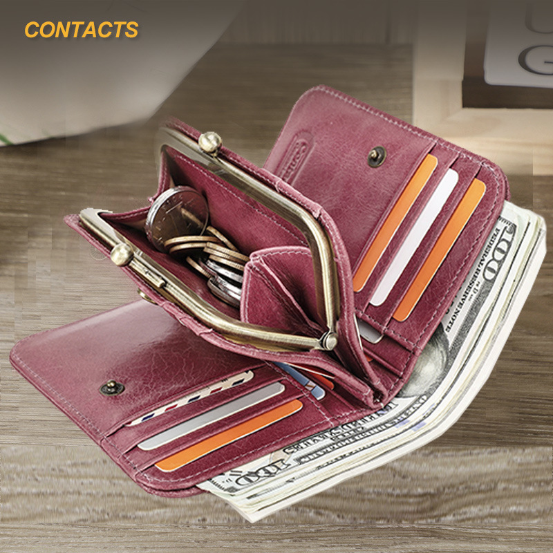Black Angel RFID Anti-theft Brush Triple Fold Leather Women's Wallet with Iron Hinge Multifunctional Cross-border Short Women's Wallet