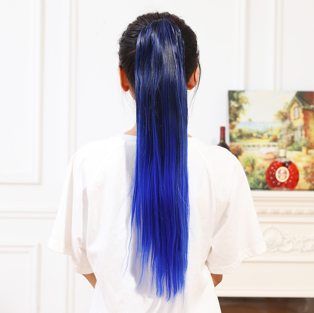 Long straight hair color gradient straight hair wig horsetail nightclub fashion color horsetail grip straight hair Horsetail