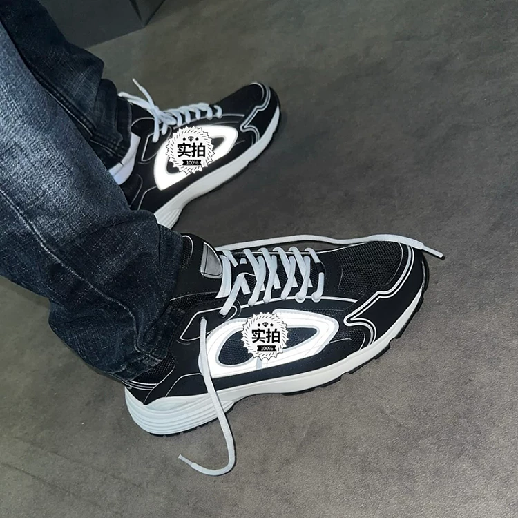 Trendy European and American Shoes 2026 New Model Internet Celebrity Running Sneakers Versatile Reflective Genuine Leather Casual Thick-Soled Dad Shoes Men's Shoes