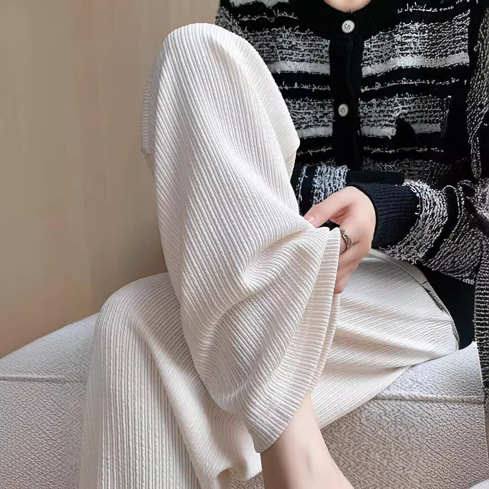 Narrow Wide-Leg Pants for Women 2026, High-Waisted Versatile Straight-Leg Knit Casual Pants for Petite Women, Cloud Pants, Thin Style