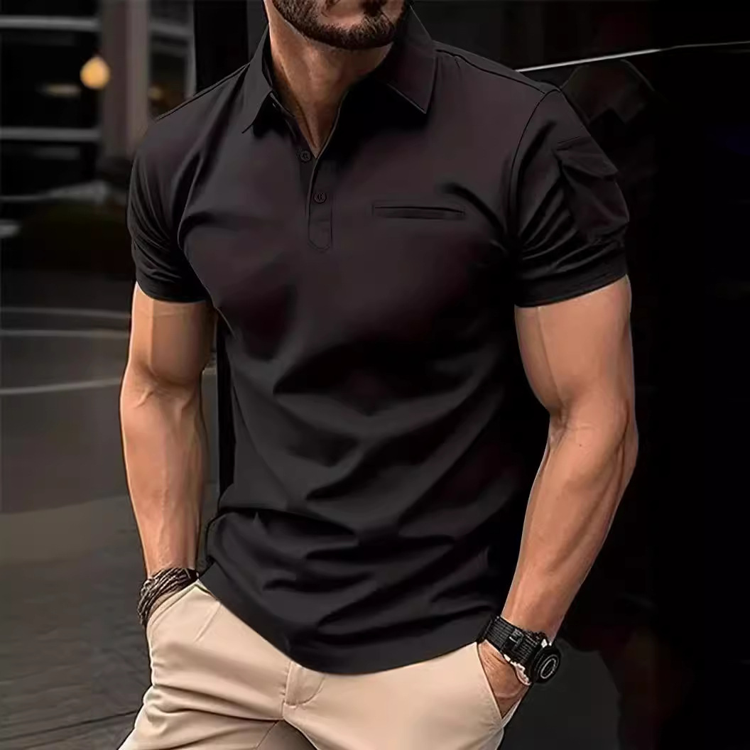 Foreign trade European and American summer new arm pocket men's daily casual lapel buckle Polo suit