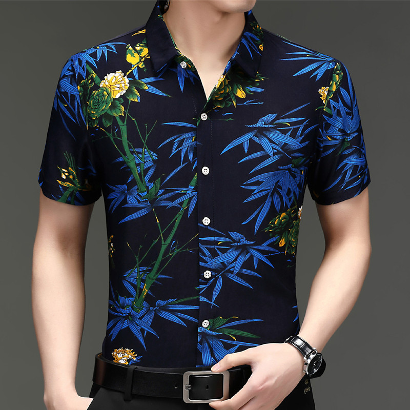 2026 Summer Short-Sleeved Shirts for Men, No-Iron Floral Shirts, Men's Loose-Fitting Printed Half-Sleeved Cool Shirts, Factory Direct Delivery