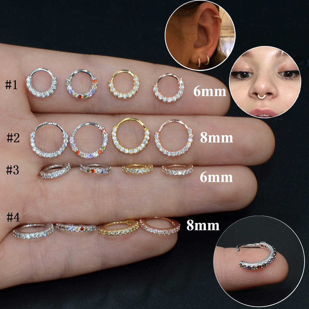 Foreign trade cross-border top micro-inlaid zircon nose nail copper nose ring ear cartilage ear clip ear nail temperament silver foreign trade jewelry