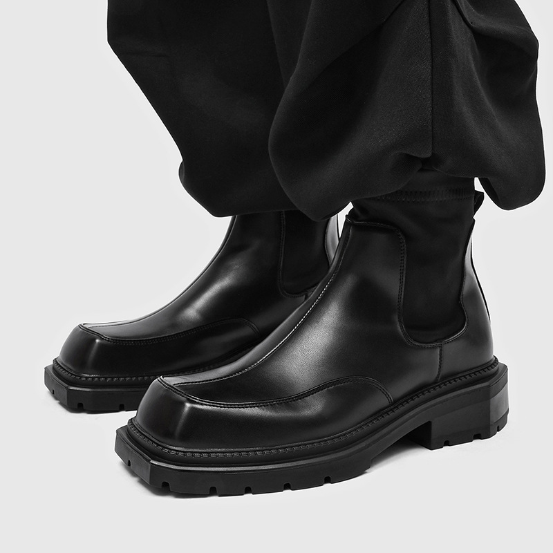 2026 Spring New Motorcycle Boots Square-Toe Height-Increasing Shoes Chimney Chelsea Boots British Retro Classic Martin Boots