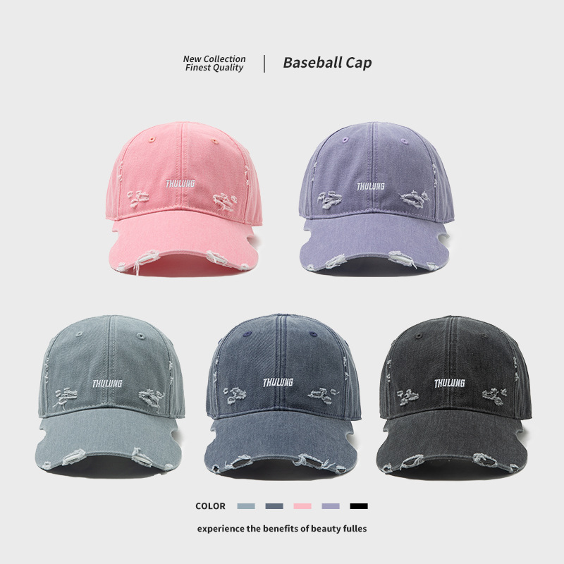 Vintage Washed Hole Baseball Cap Fashion Denim Japanese Style Street Antique Trendy Ins Soft Top Cap Sunshade Hat