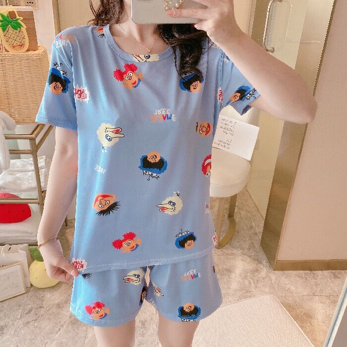 Pajamas Women's Summer Loose Plus Size Sweet Cute Short Sleeve Shorts for Students Korean Style Outwear Home Clothes Suit