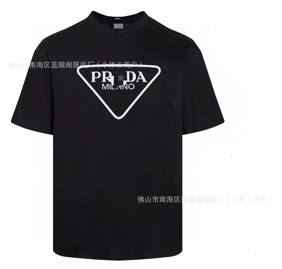 Luxurious High Version of Pra Pujia Metal Triangle Logo Men's and Women's Casual Loose and Versatile Printed Short-Sleeved T-Shirt