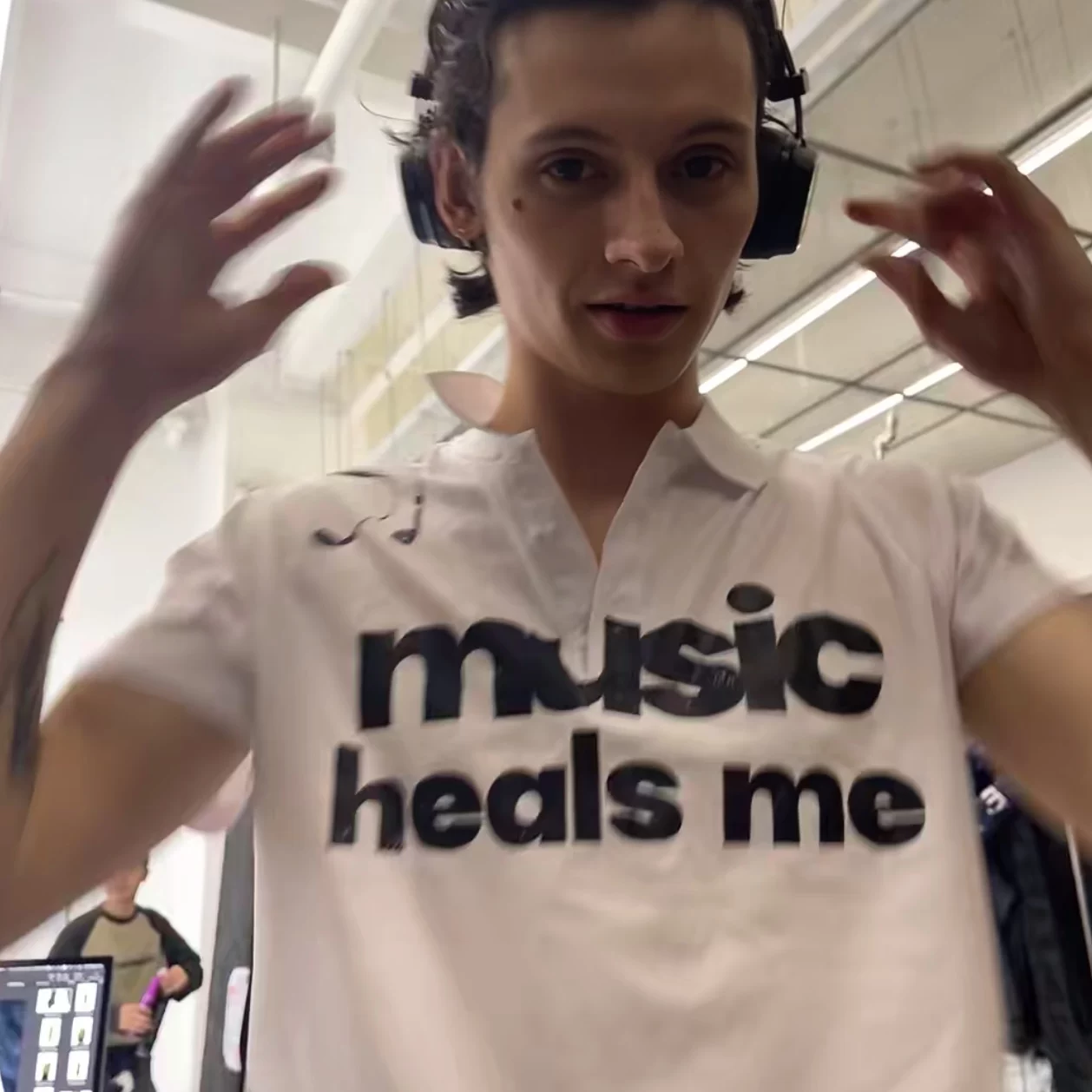 Bonnyonline Earphones Music Hearts Me Printed Polo Short Sleeves Y2K Skinny Style