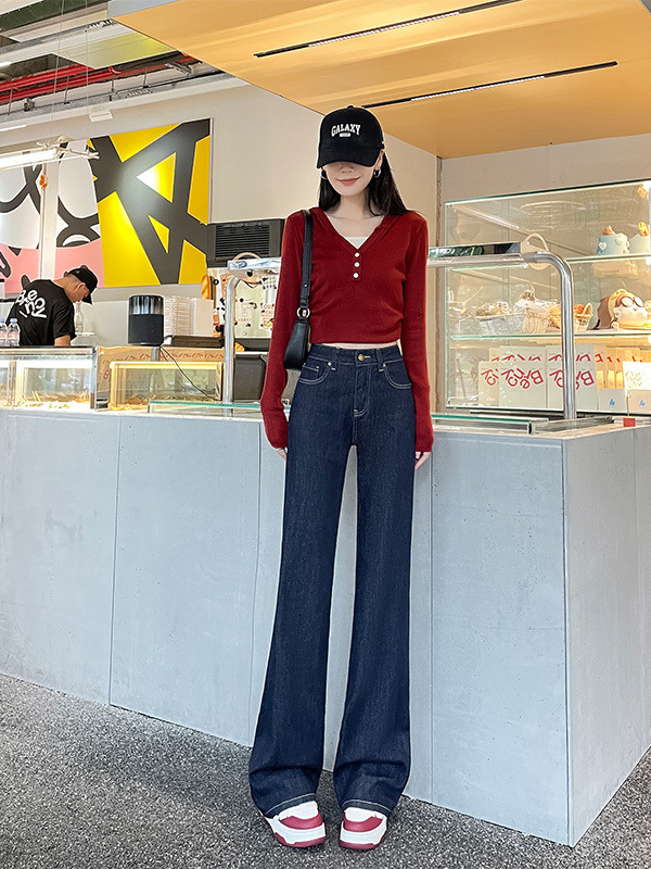 2024 Autumn and Winter High-End Women's High-Waisted Flared Wide-Leg Jeans, Original Denim, Non-Fading Straight-Leg Pants, Artistic Retro Style