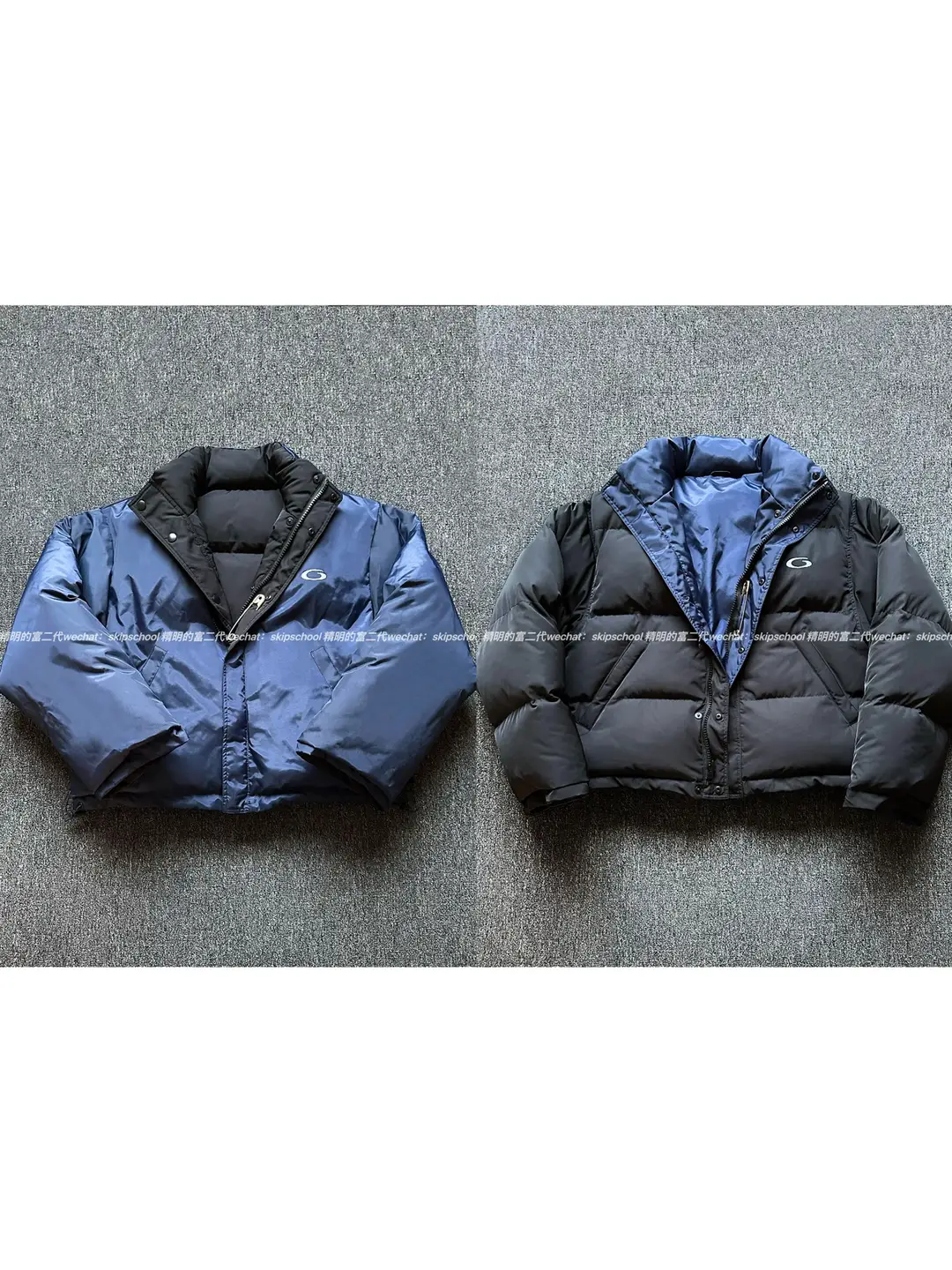 【Ceiling-High Fashion】24Fw Black and Blue Pin-Decorated Reversible Silhouette Bomber Cotton Jacket, Unisex Style