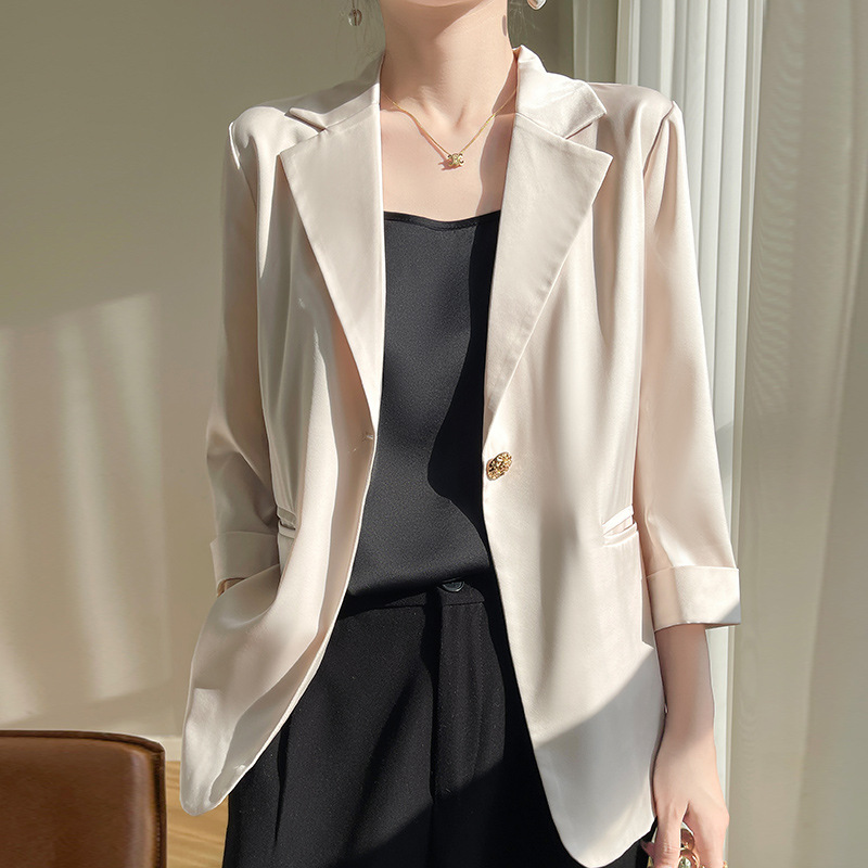 Suit Jacket Women's Spring and Summer New High-grade Acetic Acid Satin Seven-sleeve Top Korean-style Niche Loose Suit Trendy