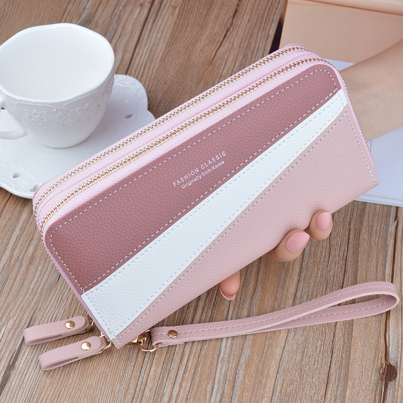New Wallet Women's Long Double Zipper Clutch Double Layer Wallet Fashion Contrasting Color Large Capacity Coin Purse Mobile Phone Bag
