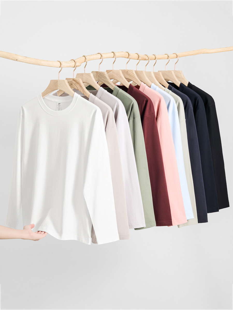 DXCG Combed Cotton Heavy-weight Pure Cotton Long-sleeved T-shirt Men's American-style Loose Solid Color Base Shirt Autumn and Winter Men's Top Clothes