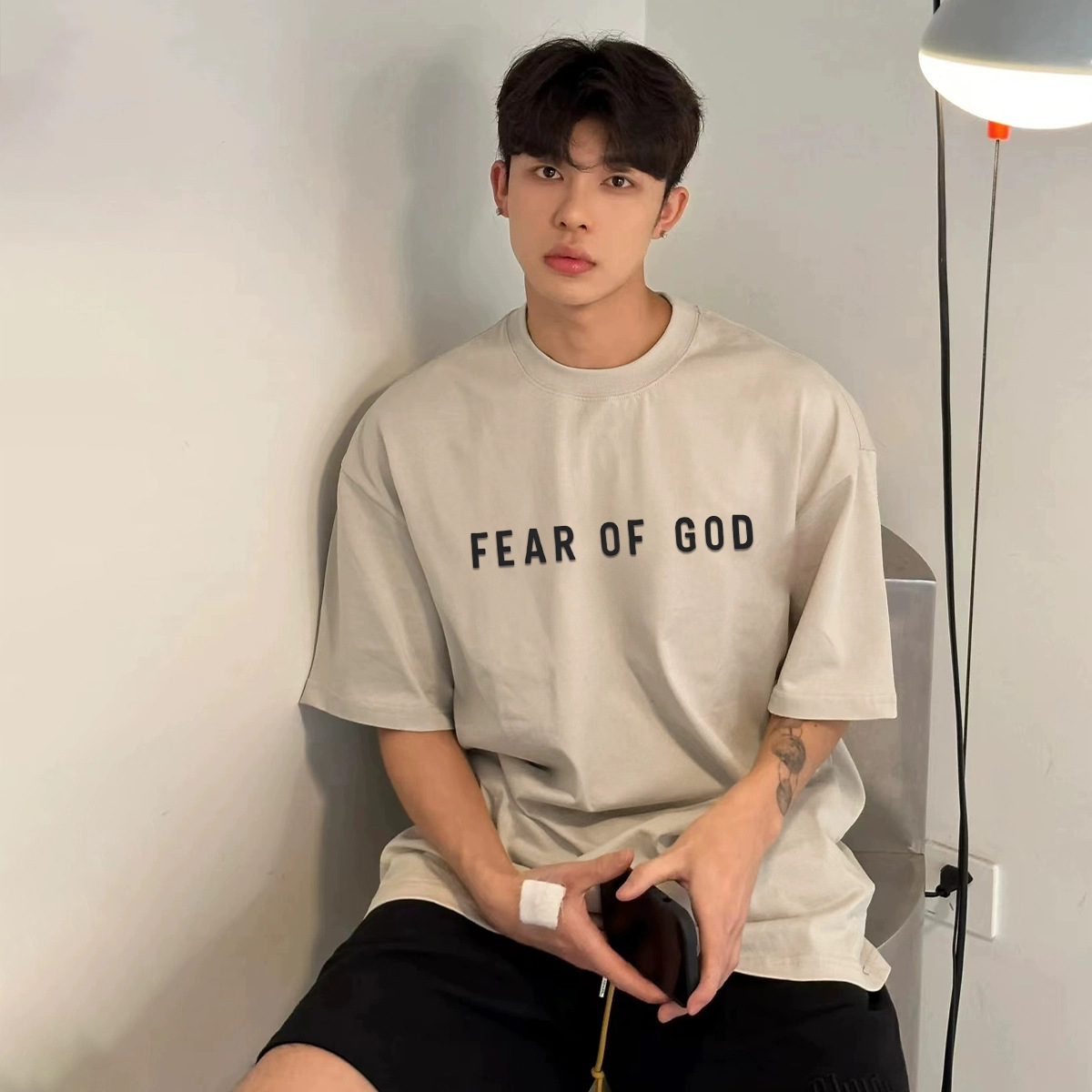 Fog Season 8 Essentialszone Laminated Letters American High Street Fashion Brand Summer Couple Short-Sleeved T-Shirt