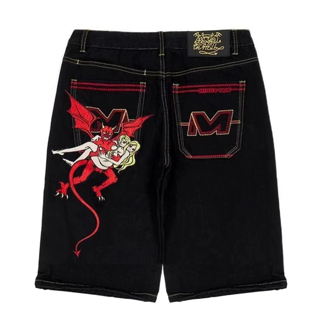 E-commerce denim shorts men's 2026 spring and summer trend fermented washed denim mid-pants loose casual three-quarter pants