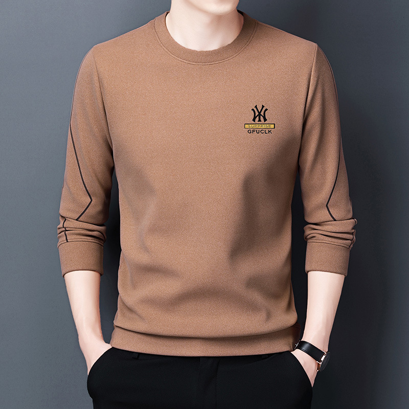Sweater Men's Round Neck Long Sleeve Printed T-Shirt Men's Skin-Friendly Fashion Casual Base Shirt Autumn and Winter Men's Warm Top