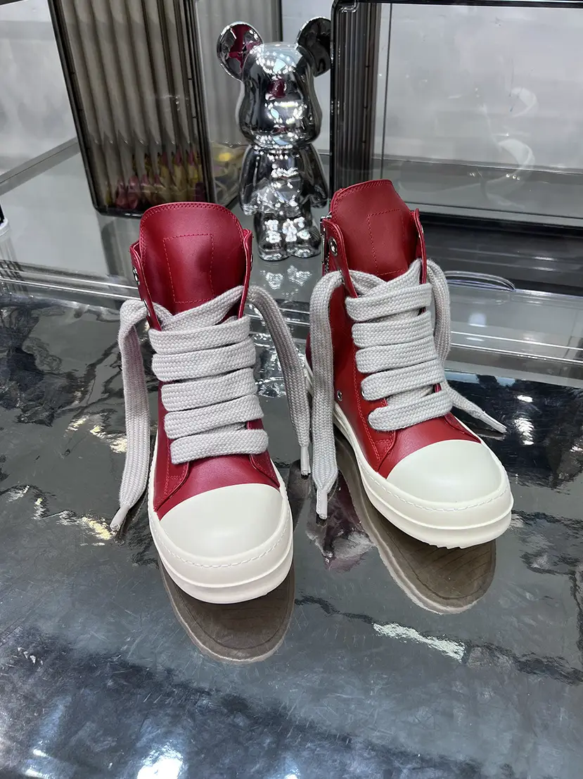 Thick Shoelaces Ro High-Top Shoes Men's Genuine Leather Red Mainline Thick Sole Height-Increasing Dark Style High Street Large Size Trendy Brand Sneakers Women