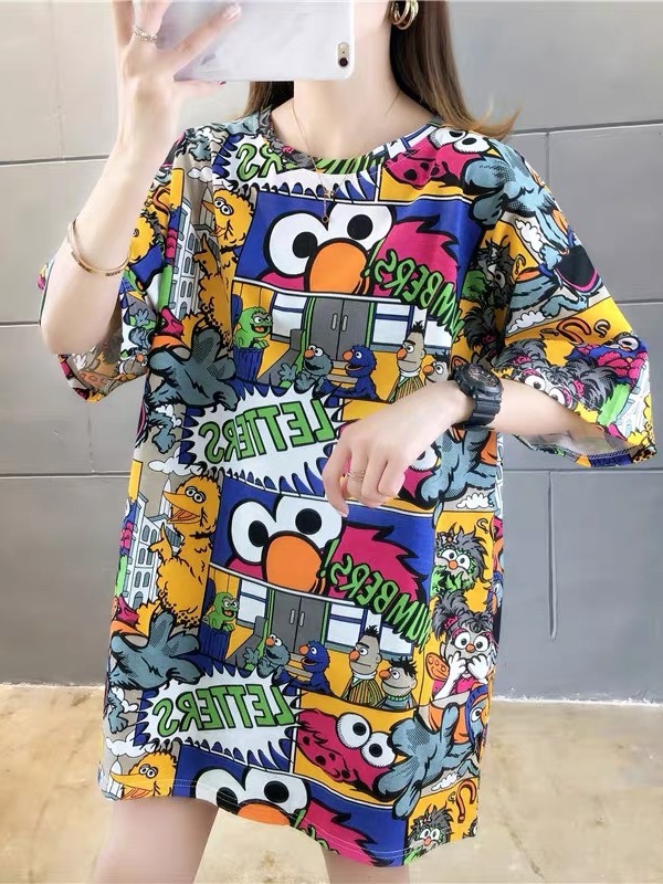 2026 Spring and Summer New Korean Style Letter Printed Short-Sleeved T-Shirt Plus Size Women's Ins Loose Slimming Look Mid-Length Top