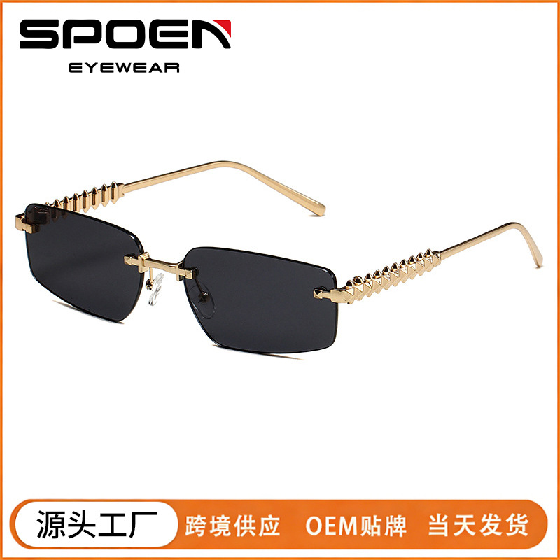 New Style Frameless Metal Sunglasses for Women, European and American Style Square Sunglasses, Anti-Uv, High-End, Trendy Street Style Glasses