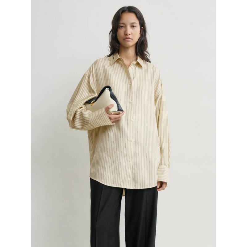 Longme Loose Satin Striped Shirt for Women 2026 Spring/Summer New Tot Style Simple Commuter Lapel Long-Sleeve Top