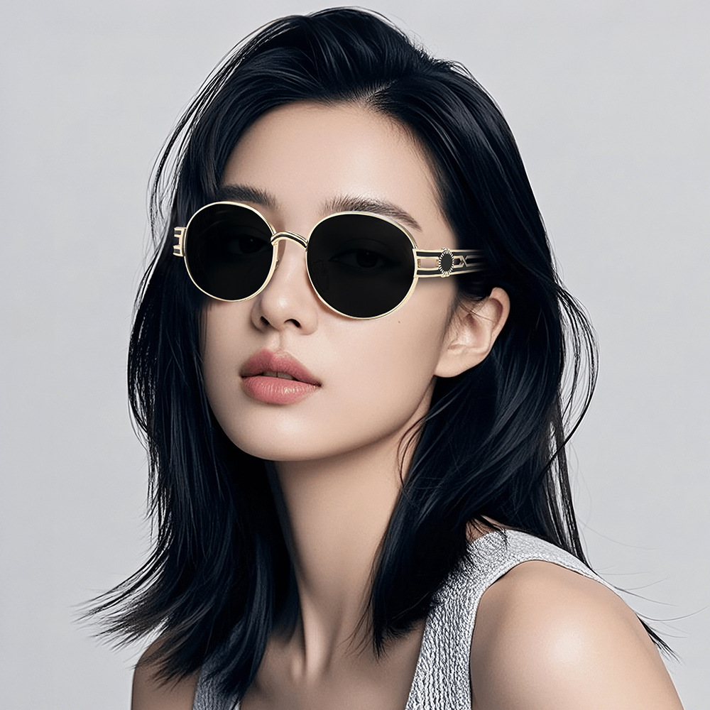 Retro Oval Sunglasses High Sense Women's European and American Sunglasses Trendy Personalized Sun Protection UV Protection Sunglasses